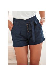 Lascana, Damen, Shorts und Knopfleiste, kurze Hose, Leinenhose, Sommerhose, marine, N-Gr, 36 -N-Gr, marine, Hoher Bund hinten mit Gummizug
