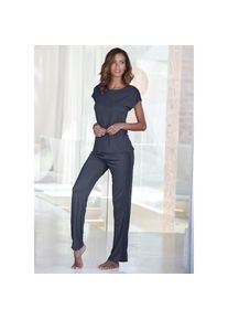 Lascana , Pyjama 2 Stk. tlg., mit aufgesetzten Spitzen-Details , nachtblau , 36/38 , 36/38 , Edler Pyjama mit Spitzendetails