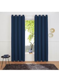 my home , Gardine »SOLA« Ösen 1 Stk. tlg. Schal einfarbig, Verdunkelung, 1er oder 2er Set Gardinen , navy , Obermaterial: 100% Polyester , 225 cm
