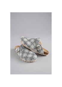 Aniston SHOES, Damen, Clog Clog, Hausschuh, Homeslipper, verstellbare Schnalle - NEUE KOLLEKTION, grau-offwhite, 37, grau-offwhite, Bequemer Hausschuh