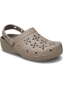 Crocs, Damen, Clog &raquo;Classic Floral Cut Out Clog&laquo; , Sandale, Sommerschuh, Loafer mit L&uuml;ftungs&ouml;ffnungen in Bl&uuml;tenstruktur, taupe, 41, taupe, H&uuml;bscher 