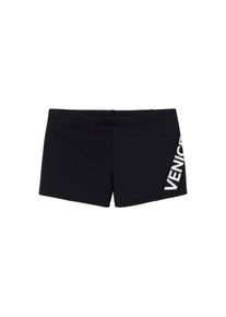 Venice Beach , Boxer-Badehose mit Logo-Schriftzug , schwarz , N-Gr , 4 -N-Gr , 4 , Seitlicher Einsatz in Kontrastfarbe