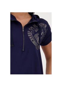 monari, Damen, Shirtkleid &raquo;Kleid Uni Emblem&laquo; Eingrifftaschen mit Folienglanzdruck und Glitzernieten, navy blue, N-Gr, 34 -N-Gr, navy blue, Kleid mit 