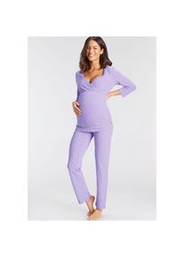 Lascana , Umstandspyjama 2 Stk. tlg., in Wickeloptik mit Pünktchenmuster , lila-weiß , 32/34 , 32/34 , Umstands-Pyjama in gepunktetem Design