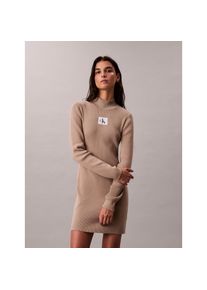 Calvin Klein Jeans, Damen, Strickkleid &raquo;LS T NECK MINI DRESS&laquo; Ohne Tasche Mit Rundhalsausschnitt, figurbetont, Pueblo Sand, N-Gr, S (38) -N-Gr, Pueblo