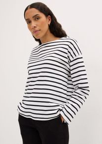 bonprix Shirt z długim rękawem i dekoltem w łódkę, z bawełny organicznej (2 szt.), biały, 56/58