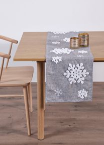 Bordløper med forseggjorte snøfnugg, grå, størrelse 35x185 cm, bonprix