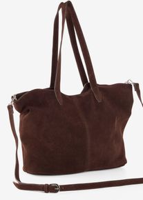 Shopper i semsket skinn, brun, størrelse 29x36 cm, bonprix