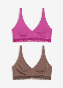 Feel Comfort-bralette i myk modal (2-pack), brun, størrelse 44/46 (L), bonprix