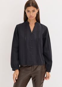 Bluse i bomull med blondedetaljer, svart, størrelse 50, bonprix
