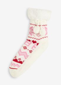 Kosesokker med teddyfôr og påsydd såle, rosa, størrelse 35-38, bonprix