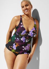 Tankini (2-delt sett) med V-hals, svart, størrelse 50, bonprix