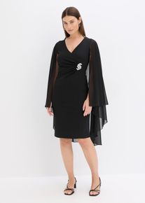 Minikjole med cape i tynn chiffon, svart, størrelse 44, bonprix