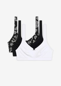 BH uten bøyle med økologisk bomull (3-pack), svart, størrelse 90G, bonprix