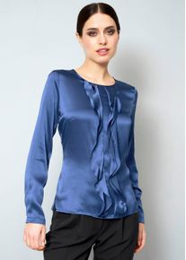 Seidenbluse mit Volants in dark blue - Alba Moda