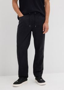 Pantaloni svasati con elastico in vita in twill di puro cotone relaxed fit, Nero, Taglia 56, bonprix