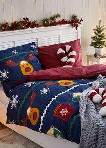 Parure de lit avec motif de Noël - bleu - taille 135x200 cm avec coton - bonprix