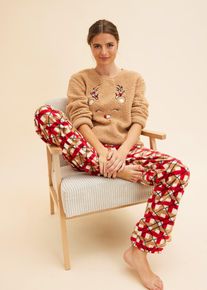 Pyjama en polaire avec haut brodé - beige - taille 38/40 (S) - polaire - bonprix