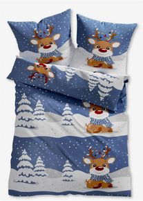 Parure de lit avec rennes - bleu - taille 135x200 cm - 100% coton - bonprix