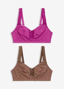 Lot de 2 soutiens-gorge sans armatures - violet - taille 120C avec coton - bonprix