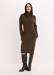 Robe en maille c&ocirc;tel&eacute;e &agrave; col roul&eacute; - marron - taille 46/48 (L) - bonprix