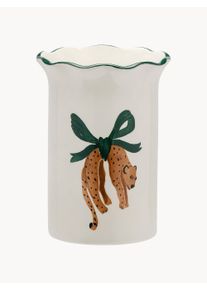 Anna + Nina Hand-painted Vase Leopard, H 21 cm Brown, Green, Black, White Ceramic, Earthenware Ø 14 x H 21 cm