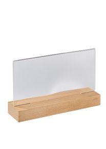 1 Acrylic sign holder with wood base Beech | 1/3 A4 | landscape, acrylic (PMMA)|beech wood