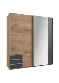 wimex Carryhome Schwebetürenschrank , Graphitfarben, Plankeneiche , Metall , 5 Fächer , 3 Schubladen , 179x198x64 cm , Made in Germany , Typenauswahl, in verschiedenen Größen erhältlich, in verschiedenen Holzdekoren erhältlich , Schlafzimmer, Komplette Schlafzimmer und Serien, Schlafzimmerserien