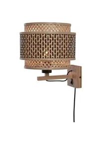 Good & Mojo Wandleuchte , Naturfarben, Schwarz , Holz , Bambus , 29x25x25 cm , LED-Leuchtmittel austauschbar , Lampen & Leuchten, Innenbeleuchtung, Wandleuchten