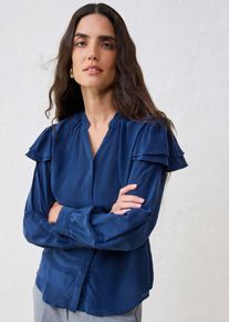 Blus med sidenandel - bl&aring; - storlek 46 - bonprix