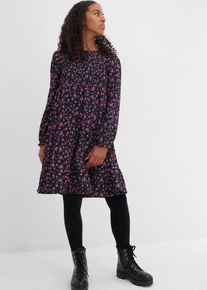 Jerseykl&auml;nning av krinklat material - svart - storlek 152/158 - bonprix