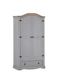 CARO-Möbel CARO-Möbel Kleiderschrank Ramon , Grau, Naturfarben , Holz , Kiefer , Vintage , 100x179x51 cm , Schlafzimmer, Kleiderschränke, Drehtürenschränke