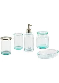 Beliani Badezimmer Set 5-teilig Glas mintgrün Amarga , Grün, Silberfarben , 15x20x10 cm , Badaccessoires
