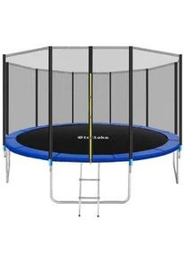 TecTake Trampolin Garfunky,inklusive Einstiegsleiter,schwarz/blau , Schwarz, Blau , Metall , Rund , 427x260x427 cm , Ce , Outdoor Spielzeug, Gartenspielzeug