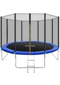 TecTake Trampolin Garfunky,inklusive Einstiegsleiter,schwarz/blau , Schwarz, Blau , Metall , Rund , 396x260x396 cm , Ce , Outdoor Spielzeug, Gartenspielzeug