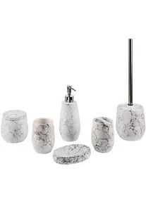Beliani Badezimmer Set 6-teilig Keramik cremeweiß Callela , Weiß, Schwarz , Stein , 9x21x9 cm , Badaccessoires
