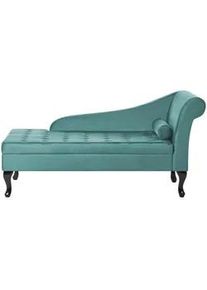 Beliani Chaiselongue Samtstoff blaugrün mit Bettkasten rechtsseitig Pessac , Blau, Schwarz , Textil , 145x71x62 cm , Wohnzimmer, Sessel, Relaxliegen