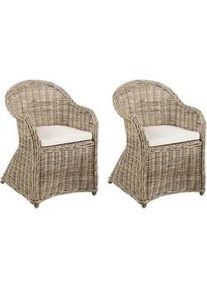Beliani Gartensessel 2er Set Beige Susua Ii , Beige, Naturfarben , Naturmaterialen , 56x87x68 cm , Gartenmöbel, Gartenstühle, Gartenstühle
