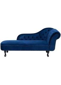 Beliani Chaiselongue Samtstoff blau rechtsseitig Nimes , Dunkelbraun, Blau , Textil , 170x79x61 cm , Wohnzimmer, Sofas & Couches, Sofas, Recamieren