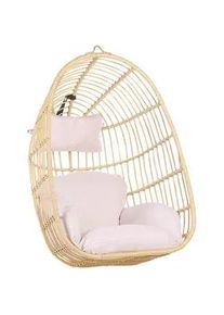 Beliani Hängesessel PE Rattan natürlich/beige mit Sitzkissen Casoli , Kunststoff , 84x113x70 cm , Gartenmöbel, Gartenschaukeln, Hängesessel
