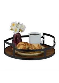 Relaxdays Tablett , Braun , Holz, Metall , Akazie , Rund , 30.5x8.5x30.5 cm , Tischkultur & Servieren, Tabletts