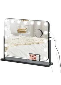 HOMCOM Hollywood Spiegel mit Beleuchtung, Schminkspiegel mit 14 LED Licht, 3 Lichtfarben , Schwarz , Glas , 14x49.5x62.5 cm , Spiegel, Schminkspiegel
