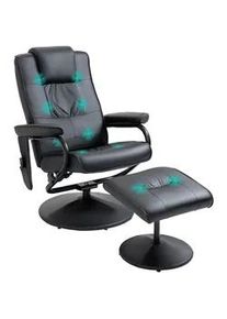 HOMCOM Massagesessel mit Hocker, Relaxsessel mit Liegefunktion, Massagefunktion Schwarz , Leder , Füllung: Schaumstoff,Schaumstoff , einzeln stellbar , 84x95x77 cm , Wohnzimmer, Sessel, Relaxsessel