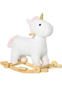 HOMCOM Kinder Schaukeltier, Weiß, Plüsch+ Holz , 38x63x63 cm , Spielzeug, Kinderspielzeug, Sonstiges Spielzeug