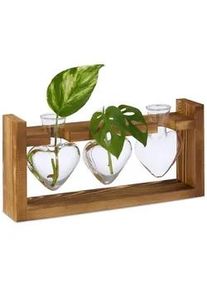 Relaxdays Reagenzglas-Vase , Multicolor , Glas, Holz , 13 cm , Dekoration, Vasen, Glasvasen