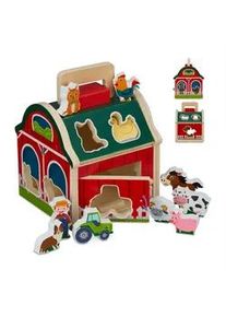 Relaxdays Steckhaus , Multicolor , Holz, Holzwerkstoff , 16.5x17.5 cm , unisex , Spielzeug, Holzspielzeug