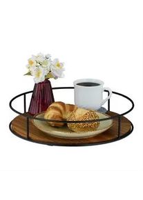 Relaxdays Tablett , Braun , Holz, Metall , Akazie , Rund , 31x6x31 cm , Tischkultur & Servieren, Tabletts