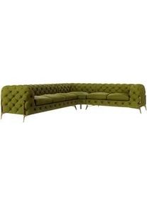 S-Style Möbel Ecksofa Chesterfield Lexi Olive Samt, langer Schenkel links , Textil , Echtholz,Buche, Birke , Eckteil, L-Form, Ottomane links,L-Form , 323x264 cm , Blauer Engel, FSC Mix, Oeko-Tex®, Hergestellt in Europa , Wohnzimmer, Sofas & Couches, Wohnlandschaften, Ecksofas
