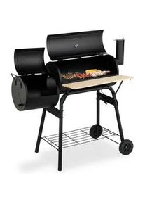 Relaxdays Smoker-Grill , Schwarz , Metall, Kunststoff, Holz , 114x106x67 cm , Grills & Outdoor-Küchen, Holzkohlegrills