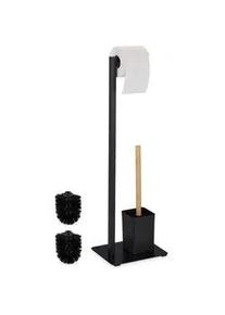 Relaxdays Wc-Garnitur , Schwarz , Metall, Holz , Rechteckig , 22x69x18 cm , Badezimmer, WC Ausstattung, WC Bürstengarnituren